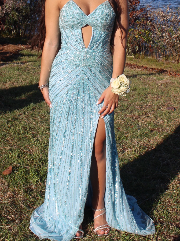 Sparkling Aqua Prom Gown With Front Keyhole